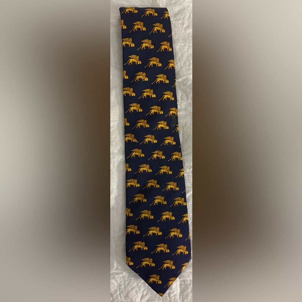 VTG Fabrics Venezia Navy/Gold Silk Tie w/Winged Lion of St.Mark Venetian Motif